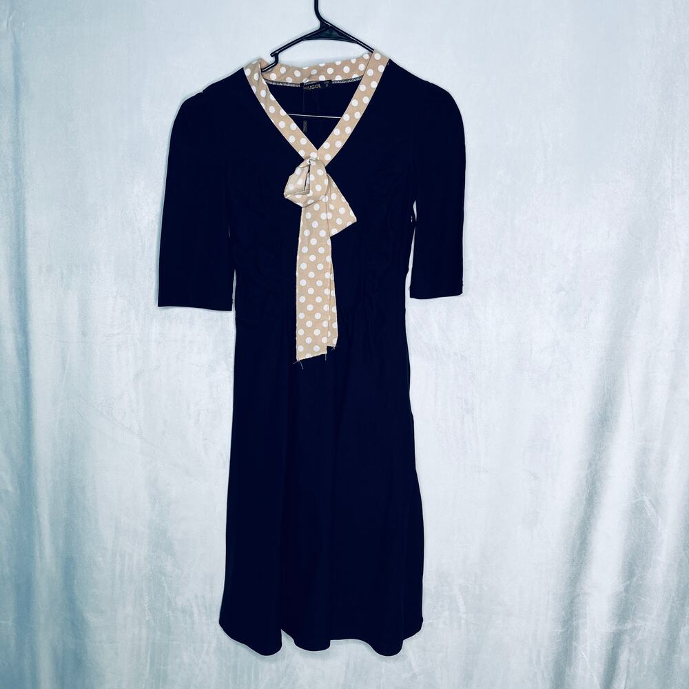 Miusol Navy Polka Dot Elbow Sleeve Dress New S